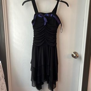 Kids black formal dress with navy blue ribbon